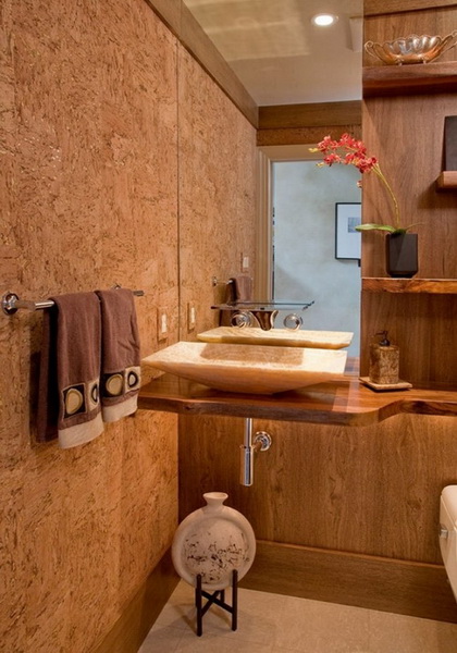 Стеновые панели для ванной из натуральной пробки в интерьере